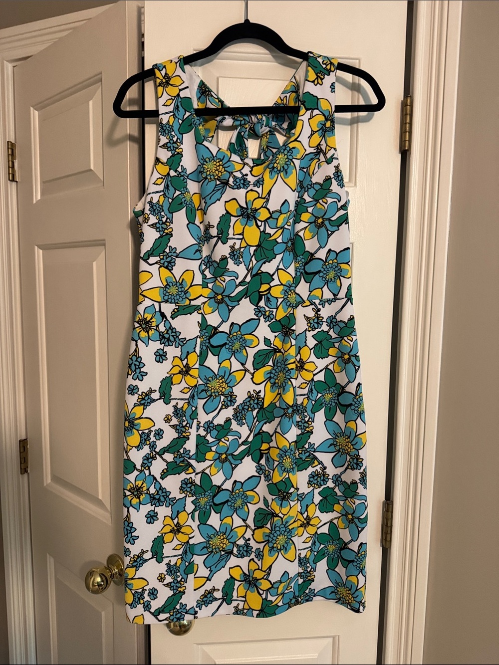 Pappagallo White Dress with Teal & Yellow Floral Print